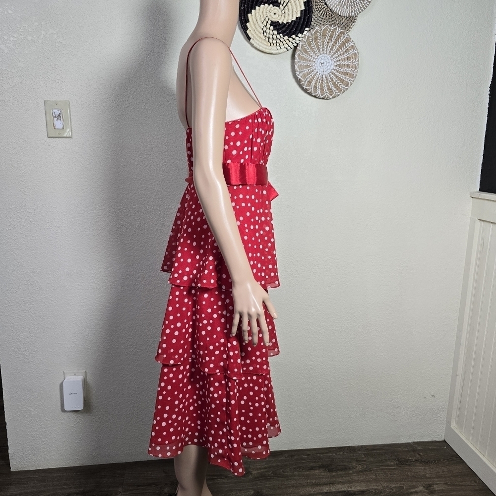 Liz Claiborne Red Polka Dot Tiered Dress Size 12 - Picture 3 of 16